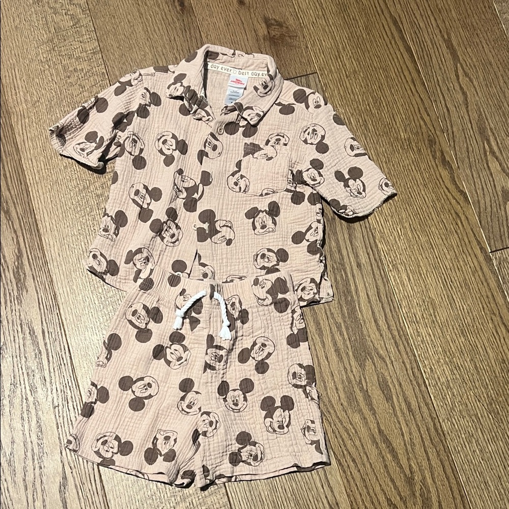 Mickey Mouse Beige Cotton Two-Piece Set